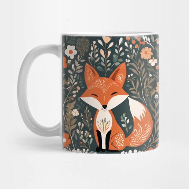 cute woodland animal  scandinavian folk art red fox by Tina